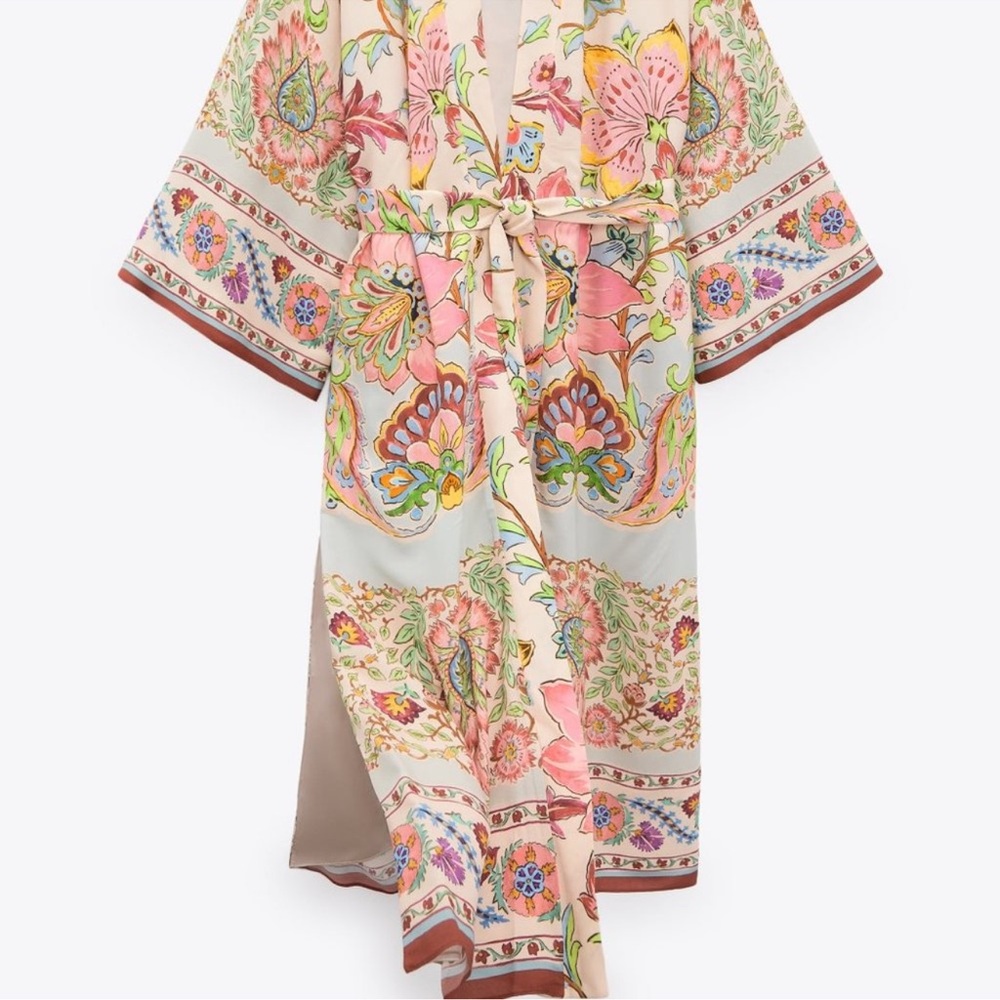 NWT Zara Printed Long Sleeve Kimono Robe Size S - Picture 5 of 12